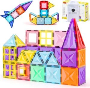 Magnetische bouwset 60-delig voor kinderen – Magnetische tegels bouwspeelgoed – Educatief constructiespeelgoed creatief bouwen – Vanaf 3 jaar cadeau jongens en meisjes