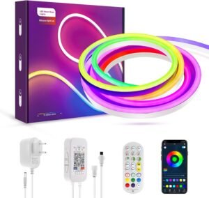 Neon LED touwverlichting RGBIC – Flexibele neon strip met Bluetooth app-bediening – IP65 waterdichte sfeerverlichting voor binnen en buiten – 2 meter met afstandsbediening