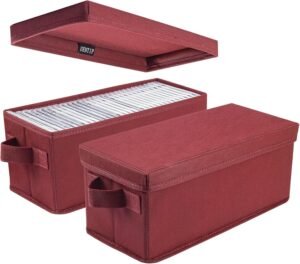 DVD CD opbergbox set – CD opbergdoos voor 165 discs – dubbele brede opbergcase voor muziek en films – 2 stuks zwart en rood
