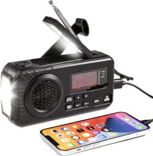 Zonne-energie noodradio DAB+ AM/FM met opwindbare dynamo, zaklamp, SOS alarm en powerbank voor camping en noodsituaties, draagbare oplaadbare weerradio