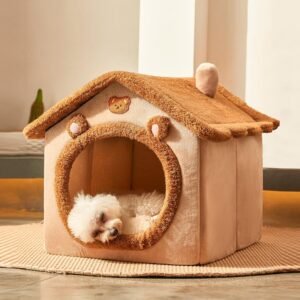 Vouwbaar Hondenhuis L-Maat – Hondenbed Tent met Kussen – Hondenhol voor Kleine Honden en Puppies – Antislipbodem Bruin tot 13,6 kg