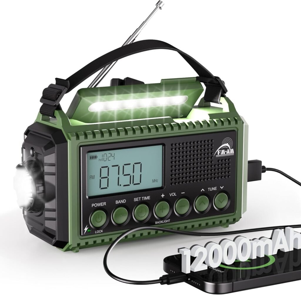 Noodradio 12000mAh oplaadbare accu AM/FM SW radio met zaklamp leeslamp SOS alarm dynamo campingradio Type-C opladen outdoor noodradio
