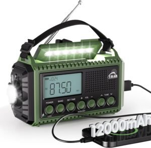 Noodradio 12000mAh oplaadbare accu – Campingradio AM/FM/SW zaklamp leeslamp SOS – Dynamo radio USB-C opladen outdoor nood
