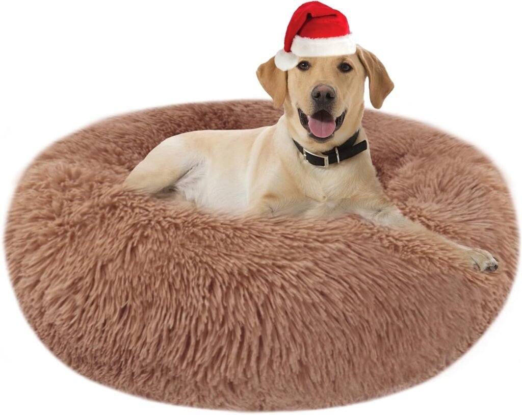 Fluffy honden- en kattenbed van zacht pluche - comfortabel slaapbed voor huisdieren in XXL koffie kleur
