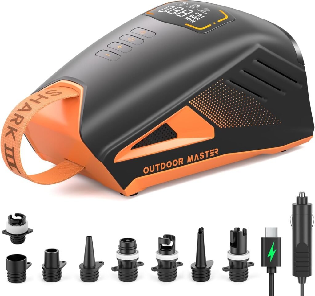 Elektrische SUP pomp 20 PSI accu paddleboard kajak luchtpomp 74Wh Type-C 8 mondstukken