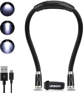 Boeklamp nek LED oplaadbaar – Lezenlamp met flexibele armen en 3 lichtstanden – Neklamp voor lezen breien kamperen – 660mAh accu oogbescherming zwart