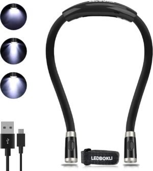 boeklamp neklamp led oplaadbaar flexibele armen 3 lichtstanden 660mAh leeslamp kamperen zwart