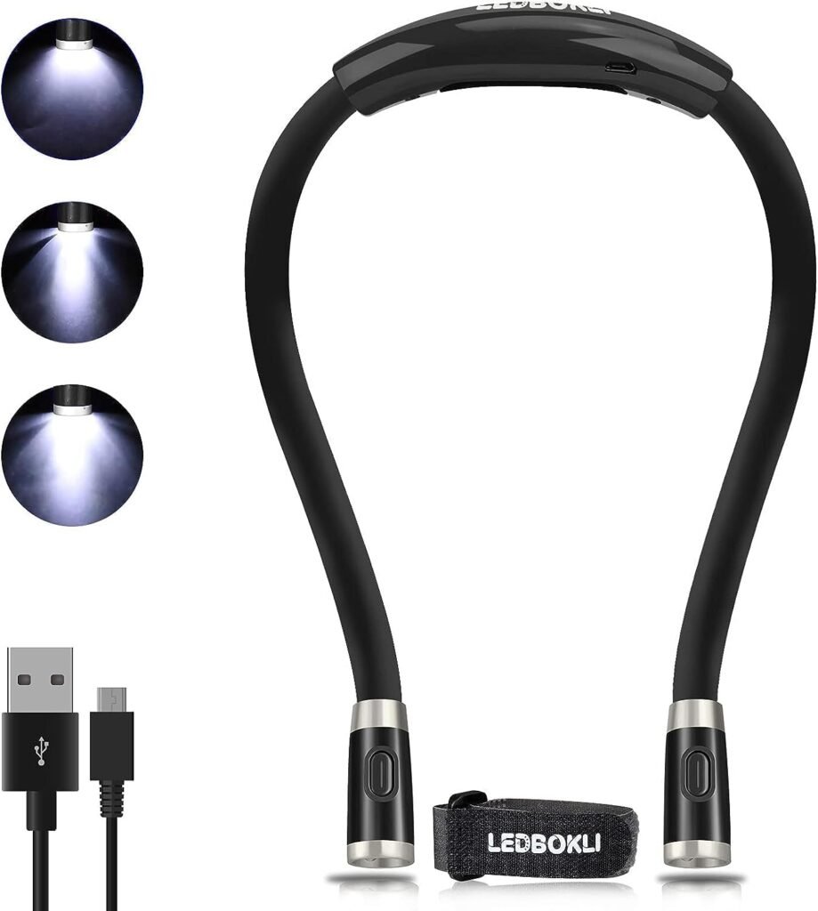 boeklamp neklamp led oplaadbaar flexibele armen 3 lichtstanden 660mAh leeslamp kamperen zwart