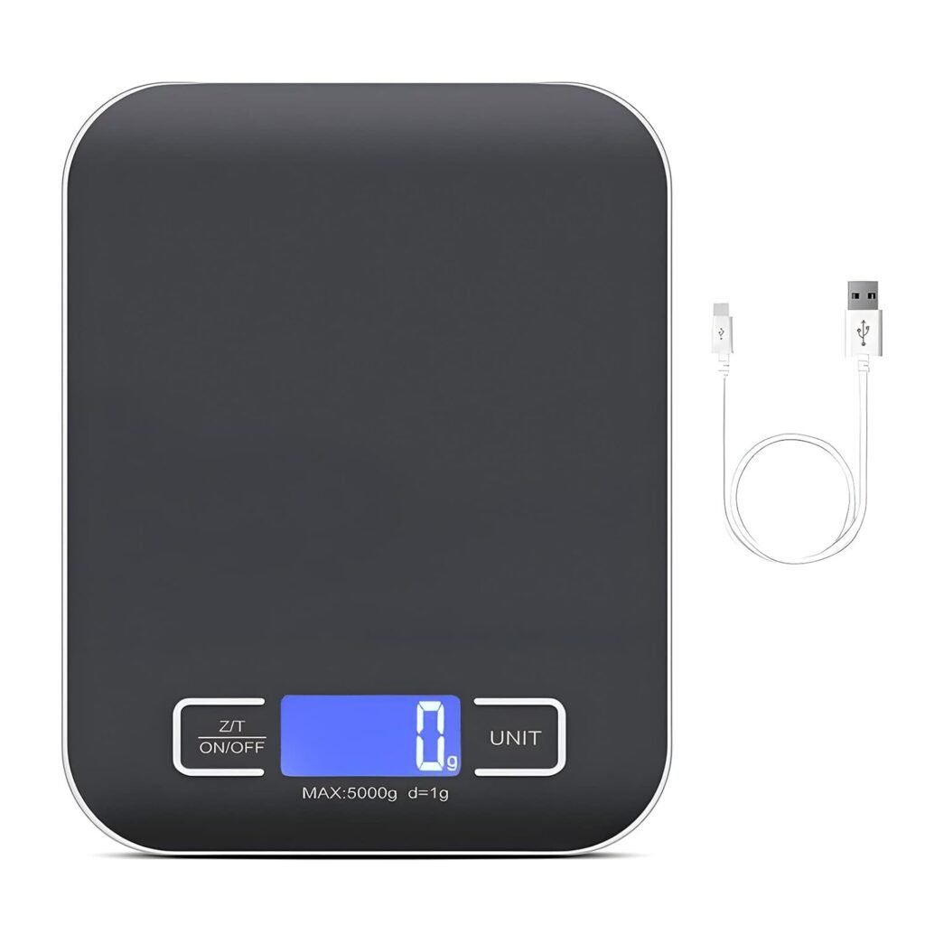Digitale keukenweegschaal 10 kg - USB oplaadbare weegschaal met LCD display en tarra functie - zwart