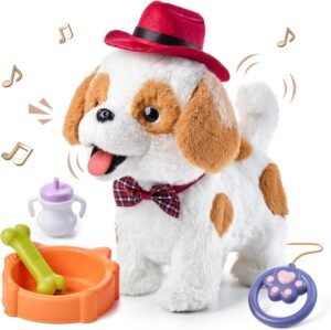 Interactieve pluche puppy speelgoedhond met loop- en blaffunctie en lijn voor kinderen 3-7 jaar