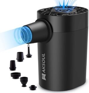 Draagbare elektrische luchtpomp met oplaadbare batterij, USB-C campingpomp voor luchtbed, zwembad en opblaasbaar speelgoed.