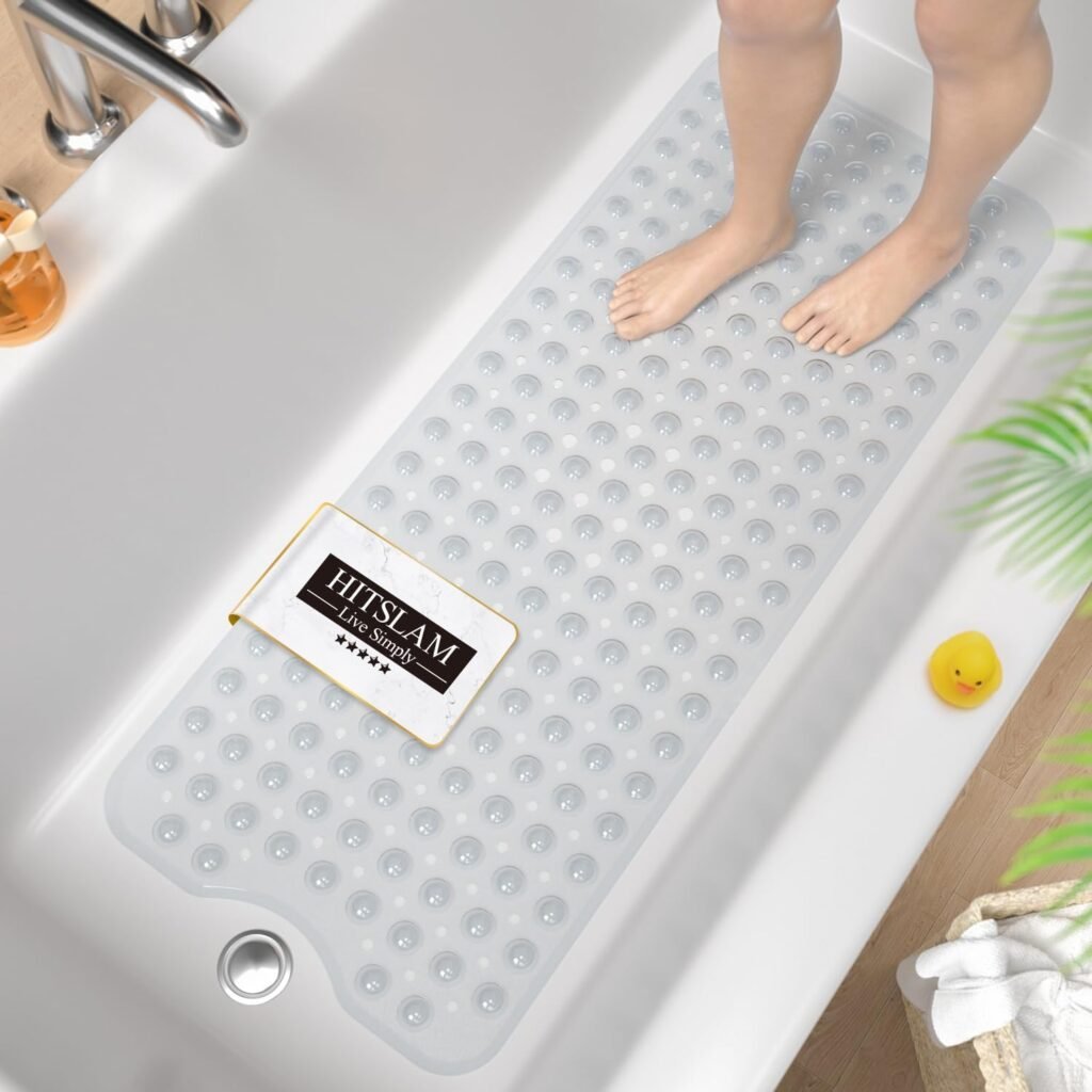 Antislip transparante badmat voor douche en bad, 101x40 cm veiligheidsmat met zuignappen en afvoergaten.