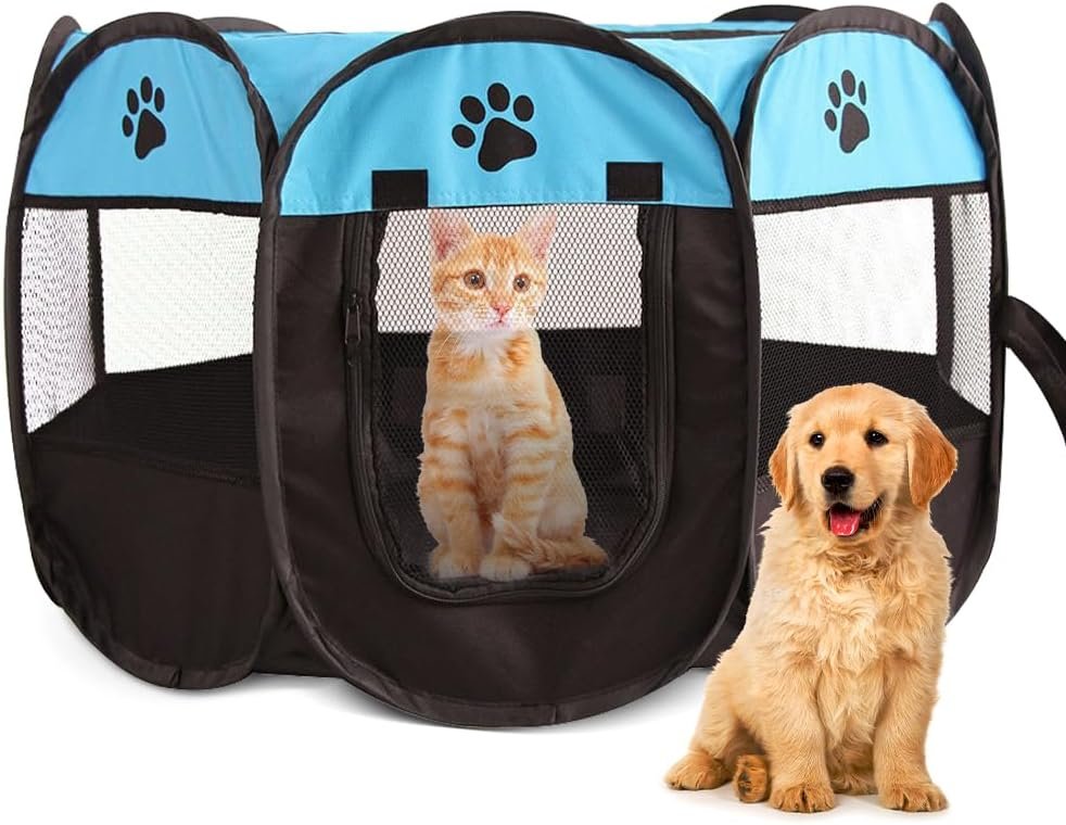 Opvouwbare hondenren 74x74x43 cm blauw waterdicht voor honden katten binnen en buiten gebruik