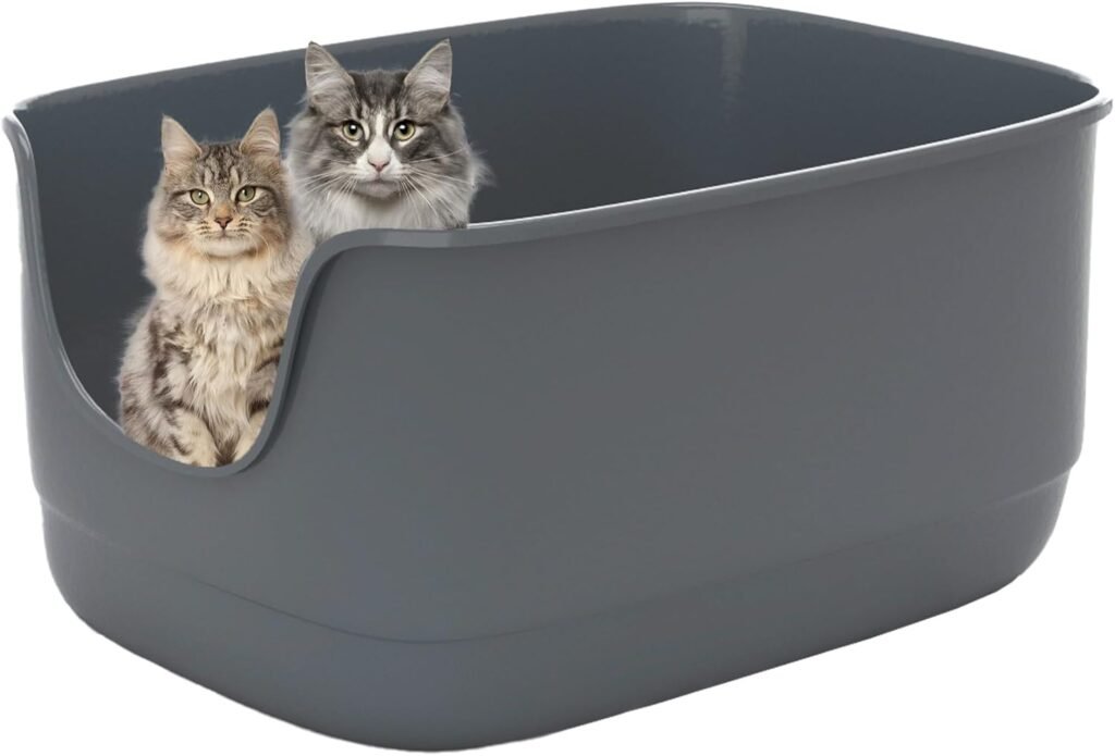 High sided jumbo kattenbak 61x48x31 cm grijs extra diep open top anti spat voor meerdere katten lage instap