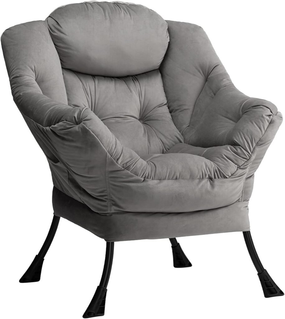 relaxfauteuil velvet donkergrijs woonkamerstoel met armleuningen loungestoel leesstoel stalen frame accentstoel slaapkamer stoel