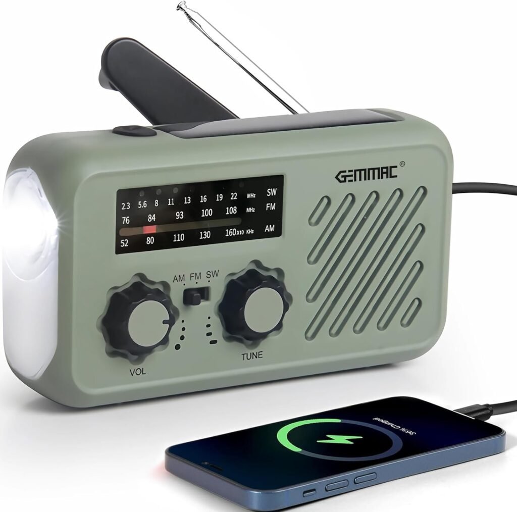 Noodradio op zonne-energie met opwindfunctie - FM AM SW campingradio met 2000mAh powerbank - LED zaklamp en SOS alarm - draagbare noodradio met hoofdtelefoonaansluiting