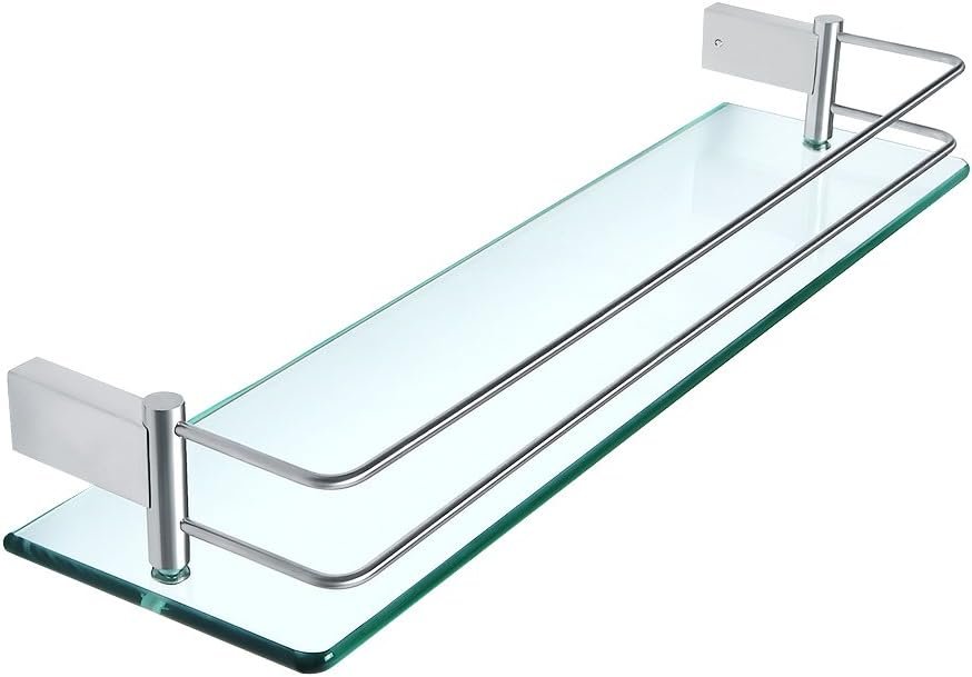 Glazen badkamerplank 50 cm van gehard glas met RVS reling zwevende wandplank 8 mm dik glas