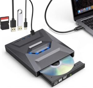 Externe CD DVD Drive USB 3.0 Type-C – CD/DVD Brander en Externe Speler – SD TF Kaartlezer met USB Poorten – Compatibel met Windows en Linux