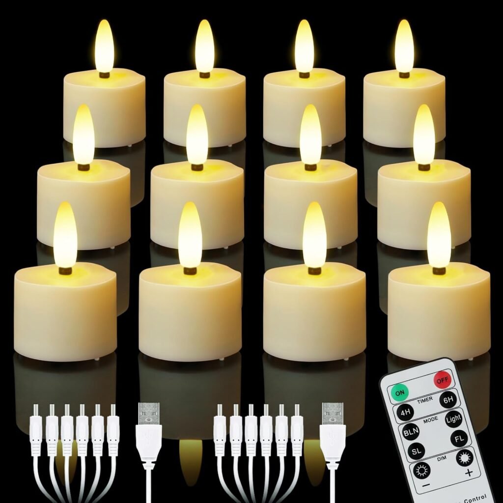 12 oplaadbare LED theelichten met afstandsbediening, vlamloze kaarsen met timer en dimfunctie voor sfeerverlichting thuis en feestdecoratie