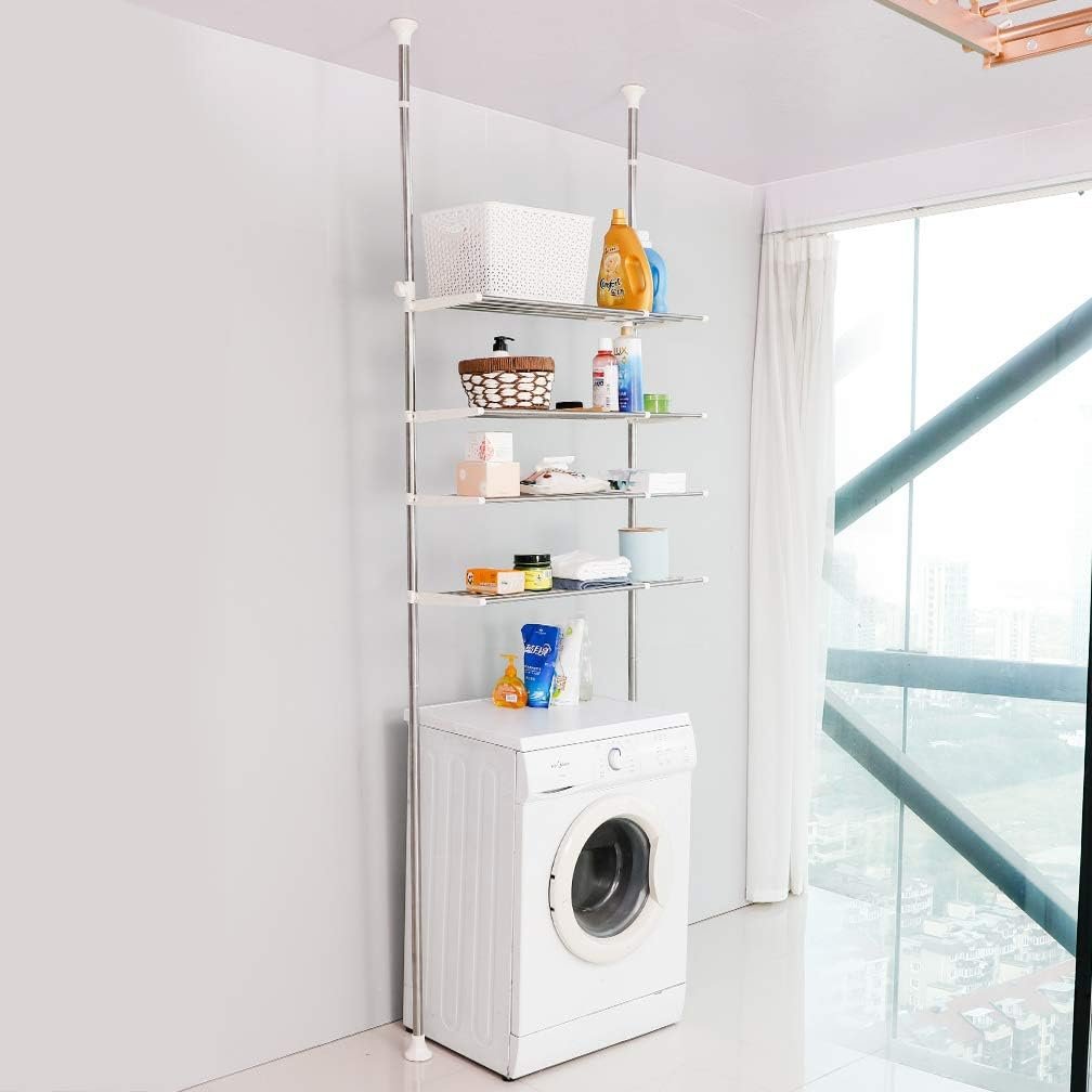 Over toilet opbergrek badkamer organizer met dubbele spanstangen verstelbaar ruimtebesparend rek boven wasmachine en droger ivoor kleur