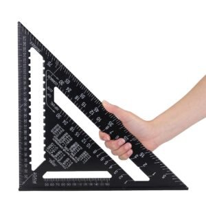 Alt tekst: 12 inch aluminium meetgereedschap set met hoeklijn en protractor voor houtbewerking en timmerlieden met metrische schaalverdeling zwarte uitvoering