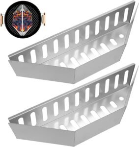 Houtskoolmanden RVS set – BBQ grillmand houtskoolhouder – 2-delige set zilver – 38 cm geschikt voor 57 cm kogelbarbecue