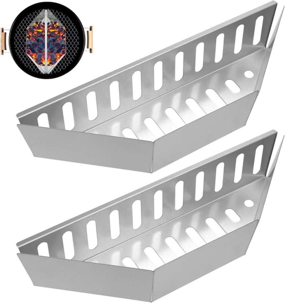 2-delige RVS houtskoolmanden set 38 cm BBQ grillmand houtskoolhouder voor 57 cm kogelbarbecue zilver voor binnen en buiten gebruik