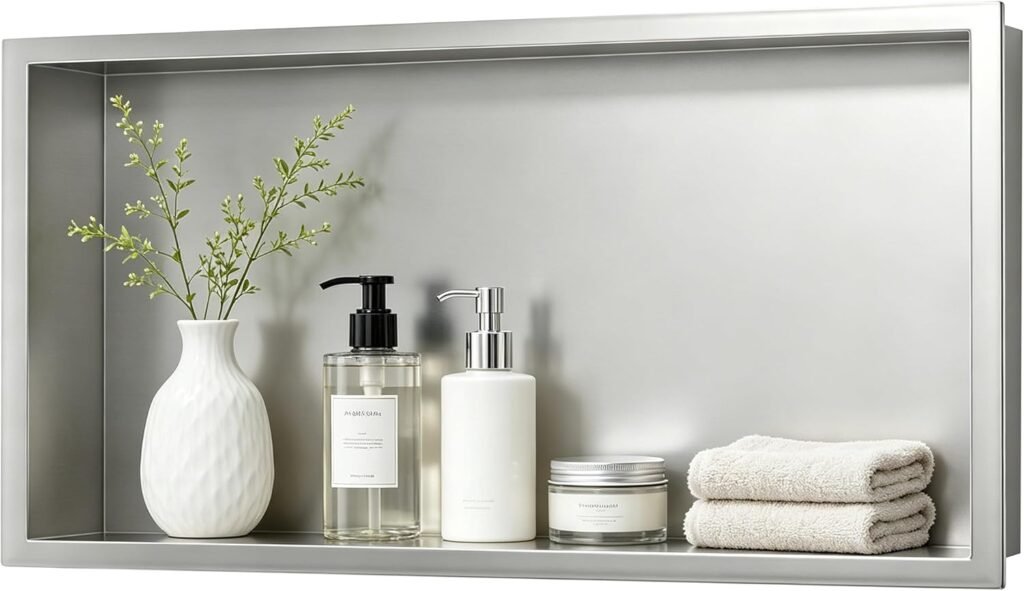 compact SEO geoptimaliseerd roestvrijstalen douche nis opbergvak 60x30x10 cm wand inbouw badkamer geborsteld RVS zonder tegels installatie boven muur