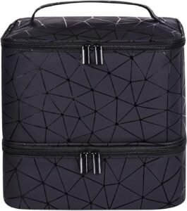 Nagellak Organizer Dubbele Laag – Make-up Tas voor 30 Flesjes – Cosmetica Reistas met Opbergvakken – PU Lederen Toilettas voor Reizen en Thuis