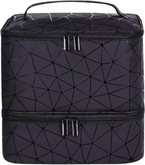 Nagellak organizer met dubbele laag voor 30 flesjes, luxe PU lederen make-up tas en cosmetica reistas voor thuis en onderweg.