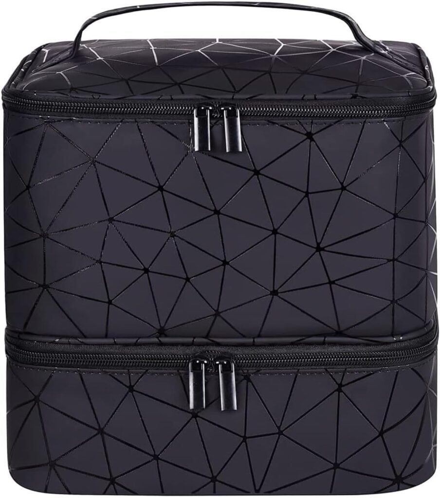 Nagellak organizer met dubbele laag voor 30 flesjes, luxe PU lederen make-up tas en cosmetica reistas voor thuis en onderweg.