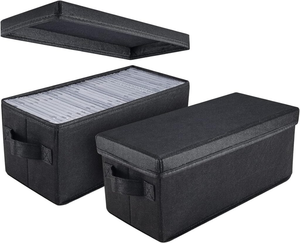 CD opbergdoos set van 2 stuks met deksel, stofbestendige opslagbox voor cd hoezen, slim cases en cd sleeves in zwart.