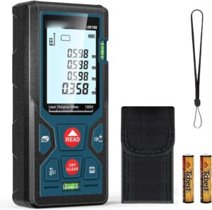 Laserafstandsmeter Digitaal 100 Meter – Afstandsmeter met LCD Achtergrondverlichting – Oppervlakte- en Volumemeting met Pythagoras Functie – Precisie Meetgereedschap