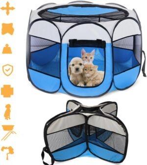 Opvouwbare hondenren 74x74x43 cm blauw waterdichte speelren voor katten konijnen en kleine dieren binnen en buiten gebruik draagbaar