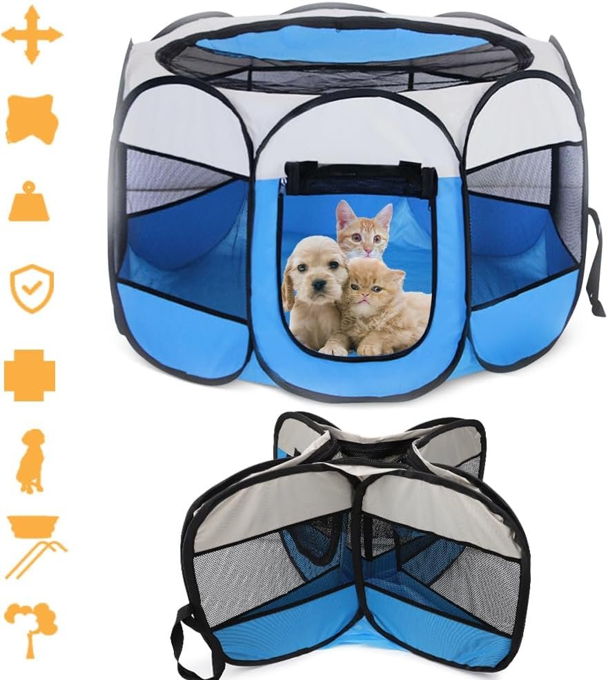 Opvouwbare hondenren 74x74x43 cm blauw waterdichte speelren voor katten konijnen en kleine dieren binnen en buiten gebruik draagbaar