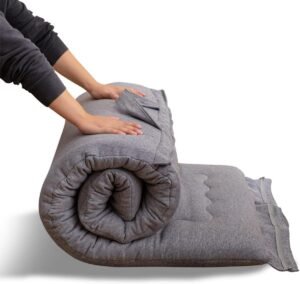 Opvouwbaar futon matras – draagbaar slaapmatras voor camping, gasten en auto – hypoallergeen ademend schuimvulling – 28 x 75 inches grij