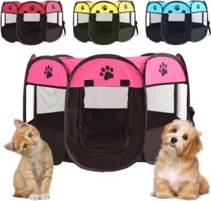 Opvouwbare dierenren – puppyren en speelren voor honden, katten en konijnen – waterdichte Oxford stof – 73 x 73 x 43 cm roze zwart