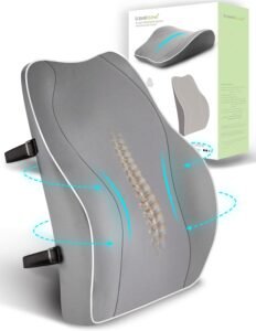 Ergonomisch Rugkussen van Traagschuim – Lendesteun voor Auto Stoel, Bureaustoel en Gaming Stoel – Met Antistatische Hoes en Verstelbare Dubbele Banden – Grijs