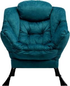 Relaxfauteuil met Armleuningen – Luxe Loungefauteuil voor Woonkamer en Slaapkamer – Comfortabele Leesstoel met Stalen Frame – Blauwgroen