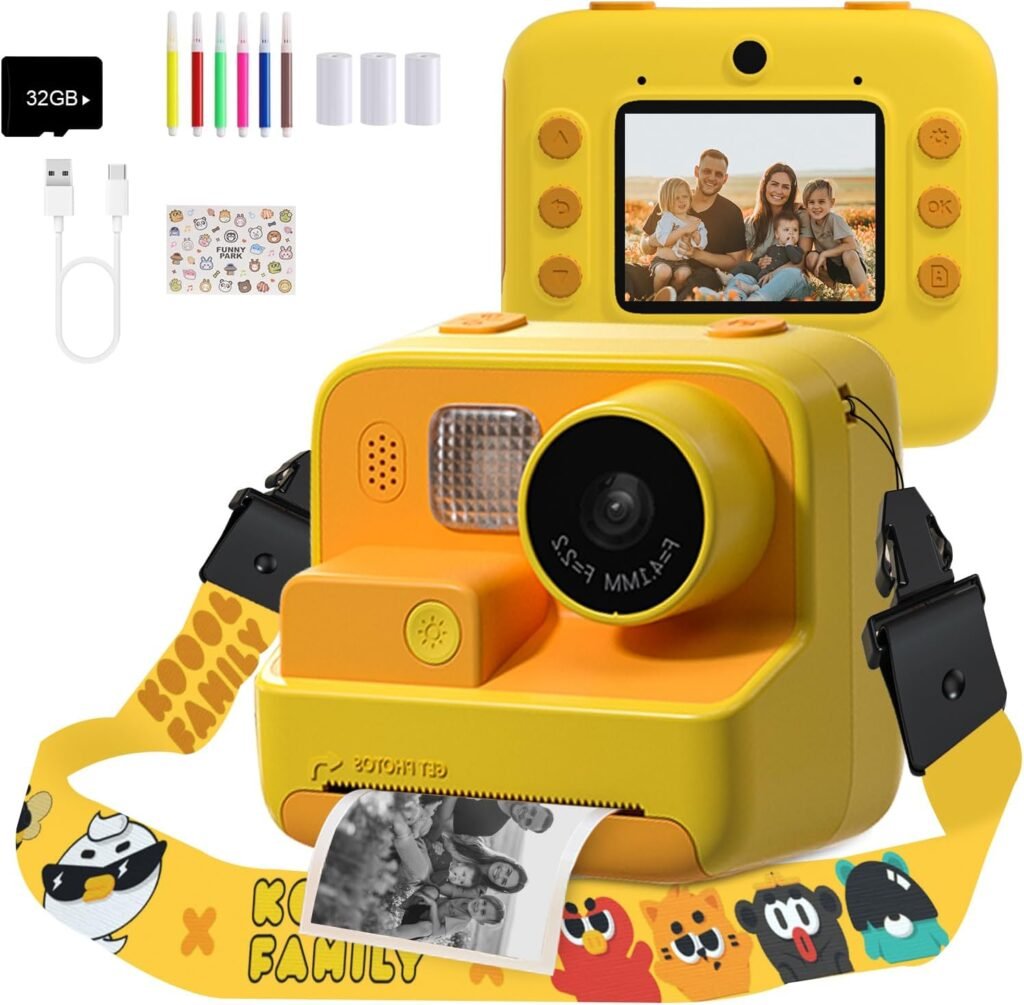 Kindercamera instant print 48MP digitale camera met selfie en 1080p video inclusief 32GB TF kaart speelgoed camera voor kinderen 3-12 jaar