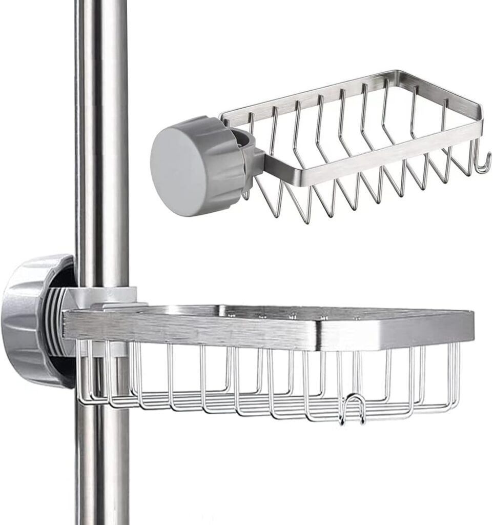 Doucheplank zonder boren RVS doucherek met zeepbakje en sponshouder verstelbare douche organizer voor badkamer stang 18-32 mm