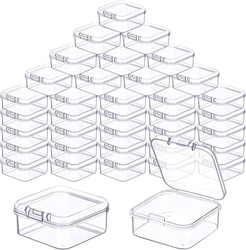Opbergdoosjes set met deksel 24 stuks transparant plastic mini opbergbox organizer voor sieraden en hobby accessoires 6,5 x 6,5 x 2 cm