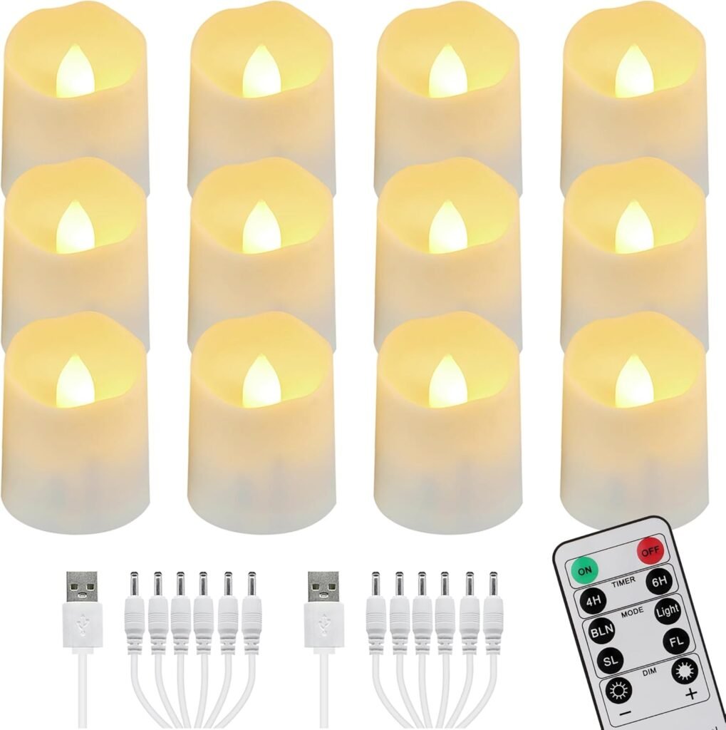 Oplaadbare LED theelichtjes set van 12 met afstandsbediening, dimbaar warm wit licht, timer en flikkeringseffect, USB oplaadbare elektrische kaarsen voor decoratie