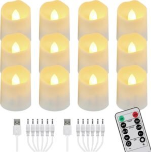Oplaadbare LED theelichtjes set van 12 met afstandsbediening – elektrische kaarsen met timer en dimfunctie – warm wit flikkereffect – USB oplaadbaar voor kerst en decoratie