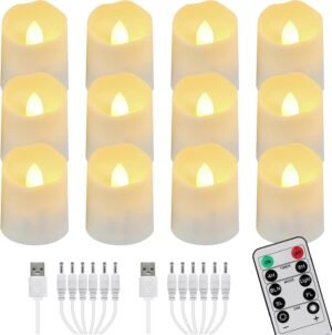 Oplaadbare LED theelichtjes set van 12 met afstandsbediening, dimbaar warm wit licht, timer en flikkeringseffect, USB oplaadbare elektrische kaarsen voor decoratie