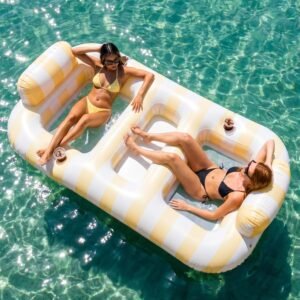 Opblaasbaar luchtbed zwembad – 2 personen dubbele zwemmatras – drijvend eiland pool float zonnebed – 200×120 cm volwassenen en kinderen