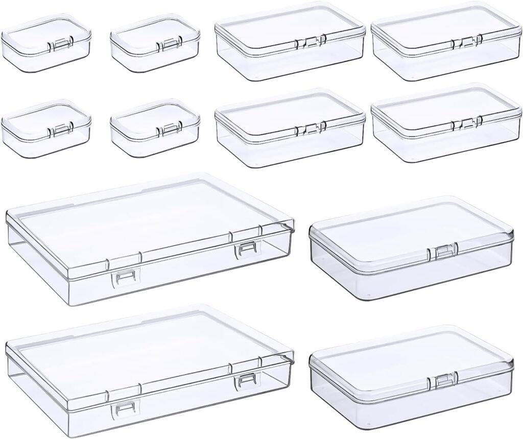 Opbergboxen set 12 stuks transparant plastic 4 formaten mini opbergdoosjes kralen en sieraden organizer met deksel