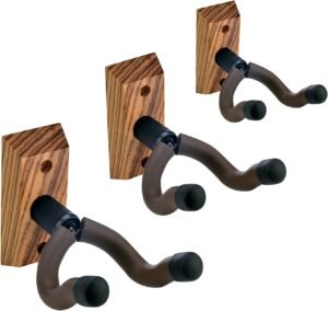 Gitaar wandhangers set van 3 – Wandmontage gitaarhouder – Universele houder voor akoestisch en elektrisch – Houten wandhaak voor gitaar en ukulele