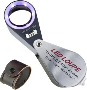 Opvouwbaar vergrootglas zakformaat met LED verlichting 10x vergroting – loep voor sieraden en munten – UV licht inspectie – compact hobby vergrootlens