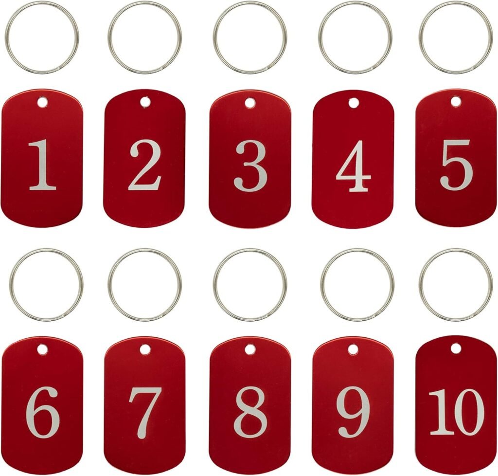 Aluminium gegraveerde nummerlabels sleutelhangers set 1 tot 10 voor organisatie en identificatie met duurzame ID tags en compacte metalen sleutelhangers